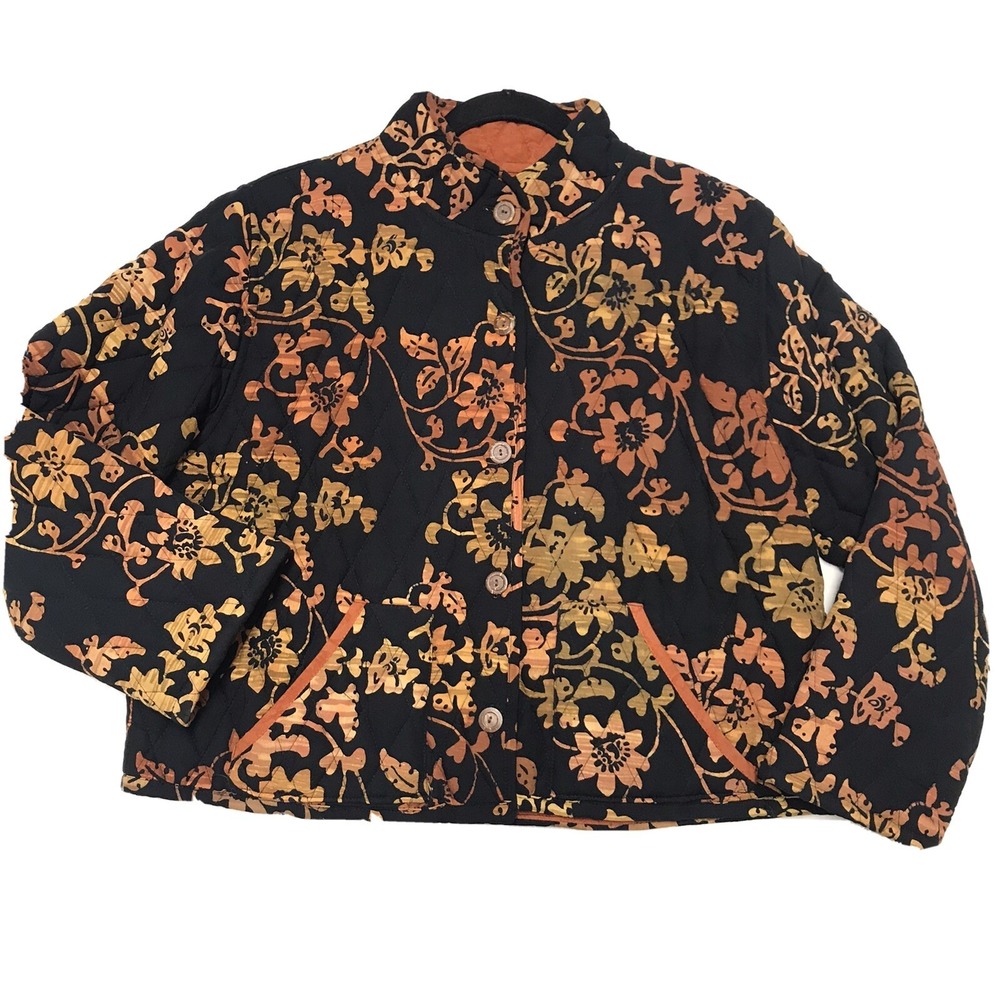 NTCO Nomadic Traders Small Floral Quilted Fall Autumn Colors Black Rust‎ Pockets